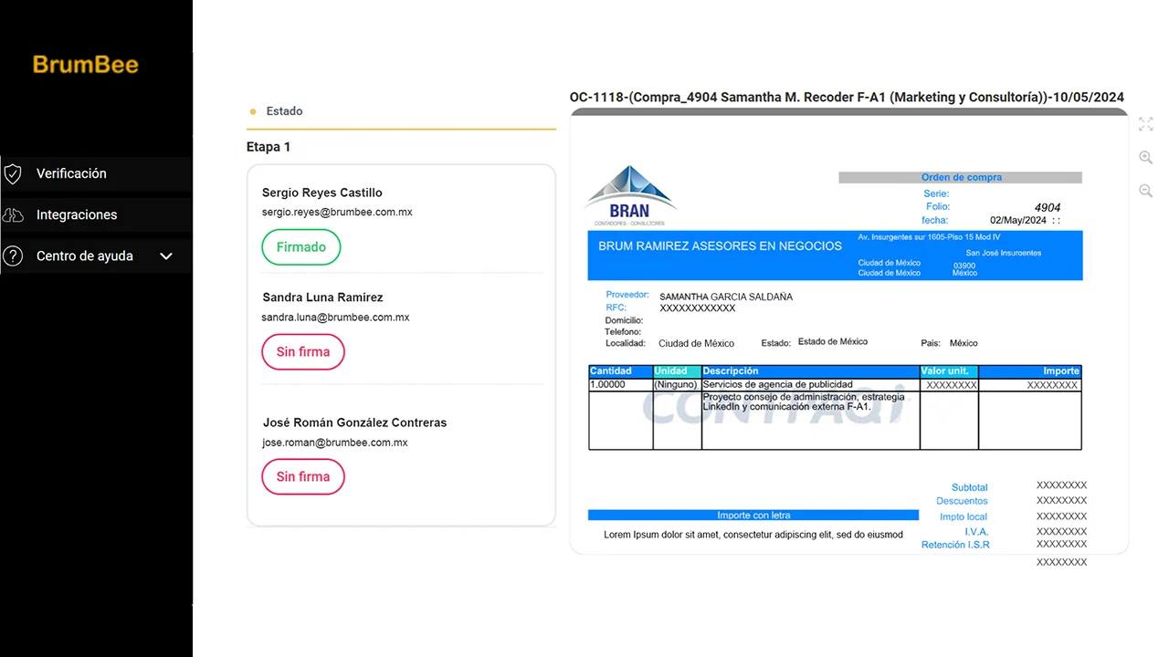 Órdenes de compra con firma certificada - BrumBee Finance