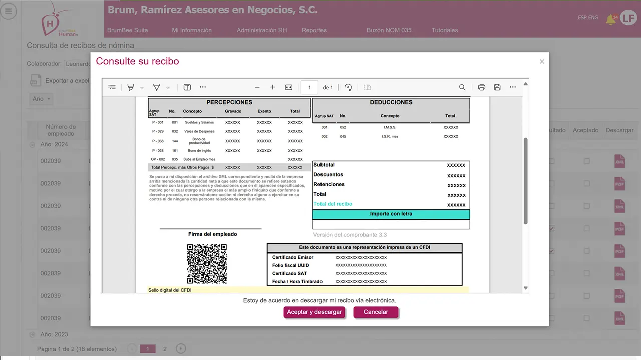 Consulta de recibo de nómina- BrumBee Human