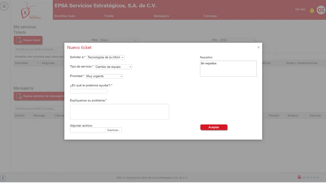 Solicitud de nuevo ticket- BrumBee Services